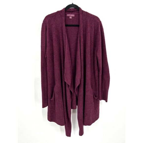 BAREFOOT DREAMS Purple Burgundy CozyChic Lite Open Cardigan Sweater Size 1X - Picture 2 of 8